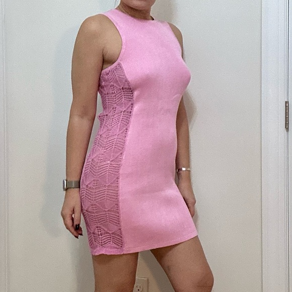 Bodycon Ribbed Mini Sleeveless Dress with Crochet Inset - Picture 6 of 14